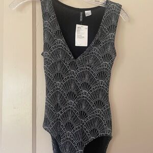 H&M Black and Silver Patterned Bodysuit